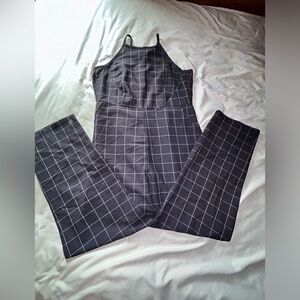 Women's Black and White Box Striped Jumpsuit